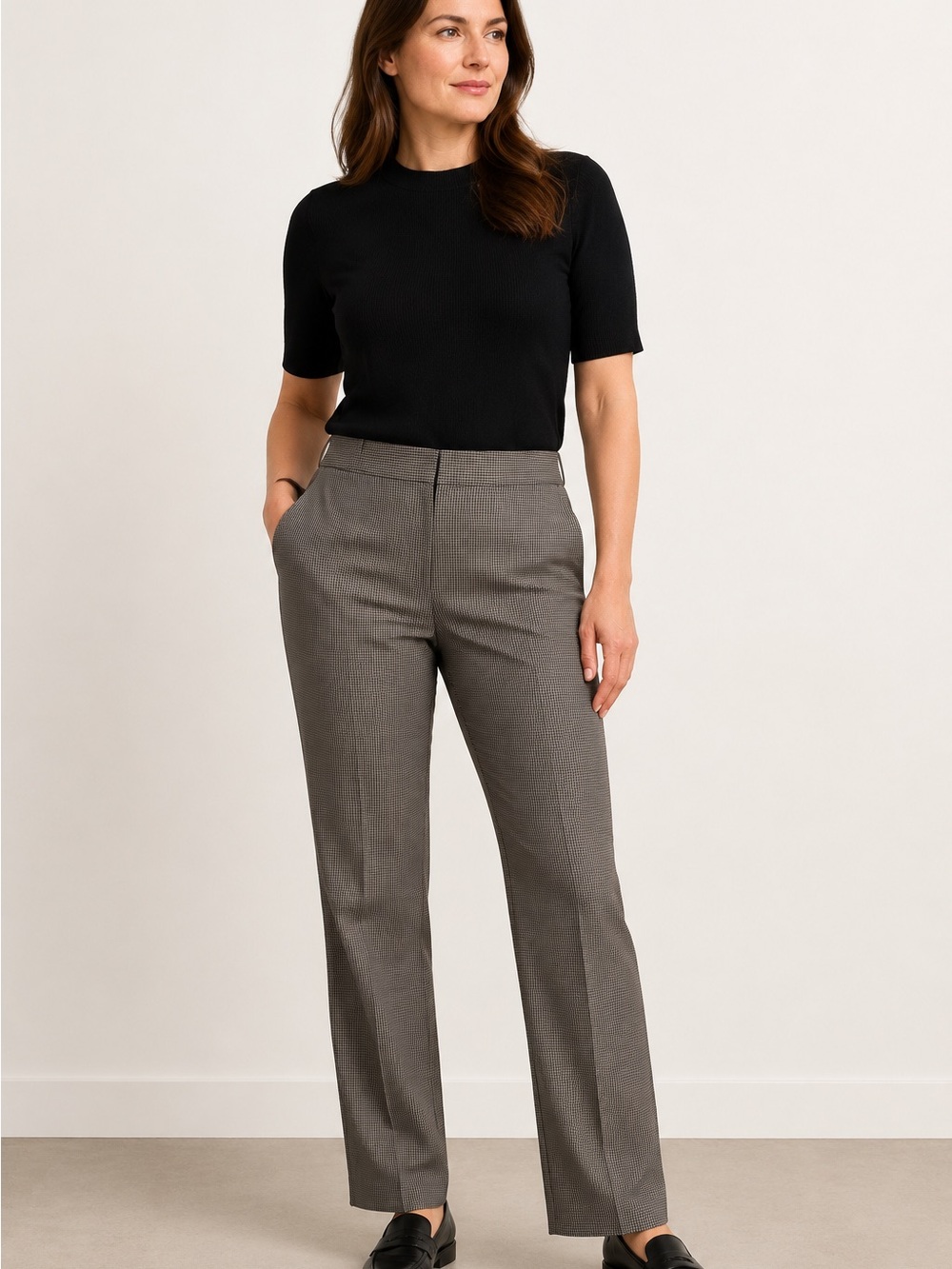 Liz Claiborne Audra Micro Plaid Straight Leg Pants Size 12